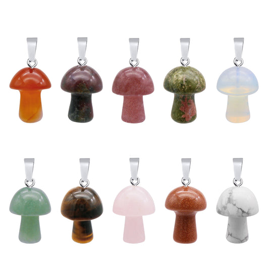 2Pcs Natural Agate Mushroom Pendants - 21x15mm Semi-Precious Stone Charms for DIY Jewelry Making Art Crafts Decor