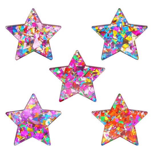 10Pcs 34x35mm Sparkling Pentagram Charms Acrylic Star Pendants DIY Making Accessories for Necklace Bracelet Earrings Supplies Crafts Decor