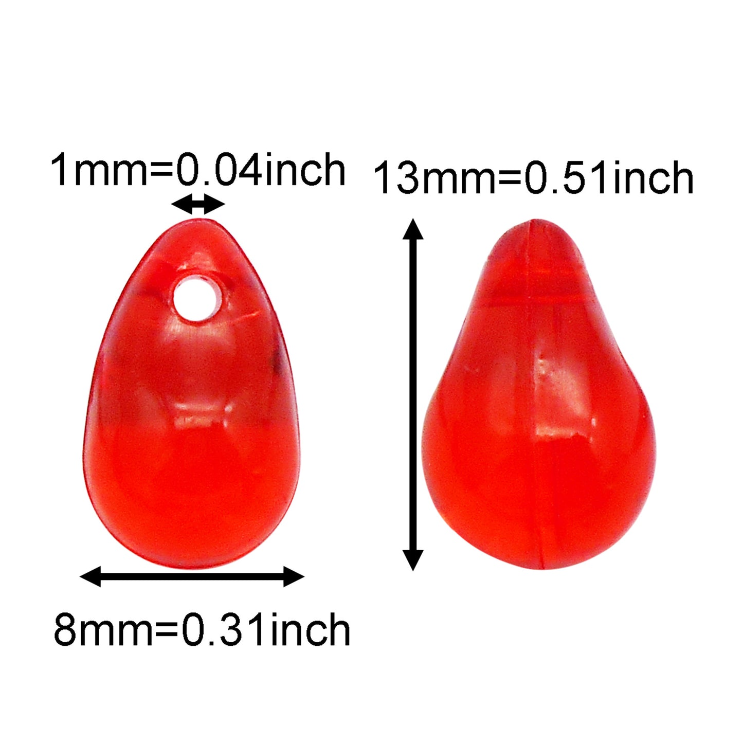 100Pcs Red Teardrop Charms for Jewelry Making - 13x8mm Transparent Acrylic Pendant Drops for Necklace, Bracelet, Earrings - DIY Craft Supplies, Beading Decor Findings