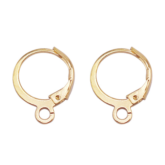 42Pcs 16x12mm Metal French Hook Round Flat Ear Clips Golden No-Piercing Jewelry Findings for DIY Earrings, Dangling Charms