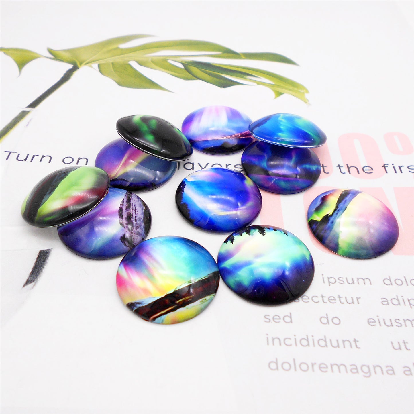 10Pcs Dome Aurora Pattern Embellishment Round & Oval Glass Cabochons Flat Back Time Gems DIY Jewelry Making Accessories Necklace Crafts Decor
