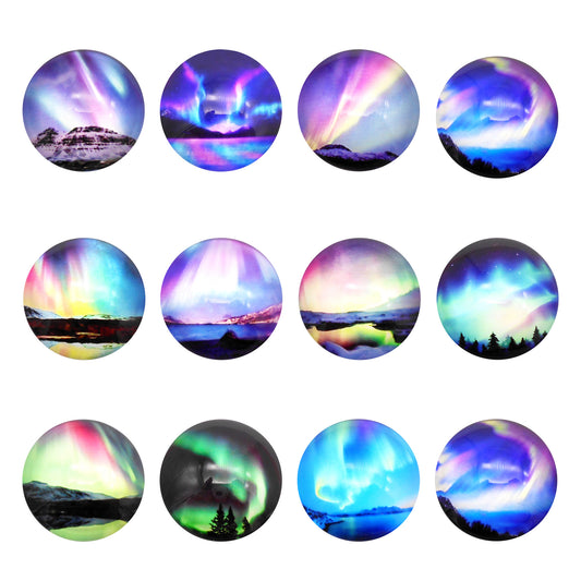 10Pcs Dome Aurora Pattern Embellishment Round & Oval Glass Cabochons Flat Back Time Gems DIY Jewelry Making Accessories Necklace Crafts Decor