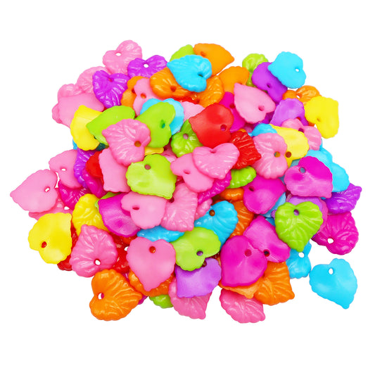 100Pcs Colorful Heart Shaped Leaf Charms Acrylic Maple Leaves Dangle for Pendant Jewelry Making DIY Crafts Supplies Phone Chain Decor