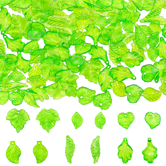 120Pcs Transparent Green Leaves Charms for Jewelry Making, Acrylic Leaves Shaped Jewelry Accessories for Pendant Necklace Bracelet Earrings Making
