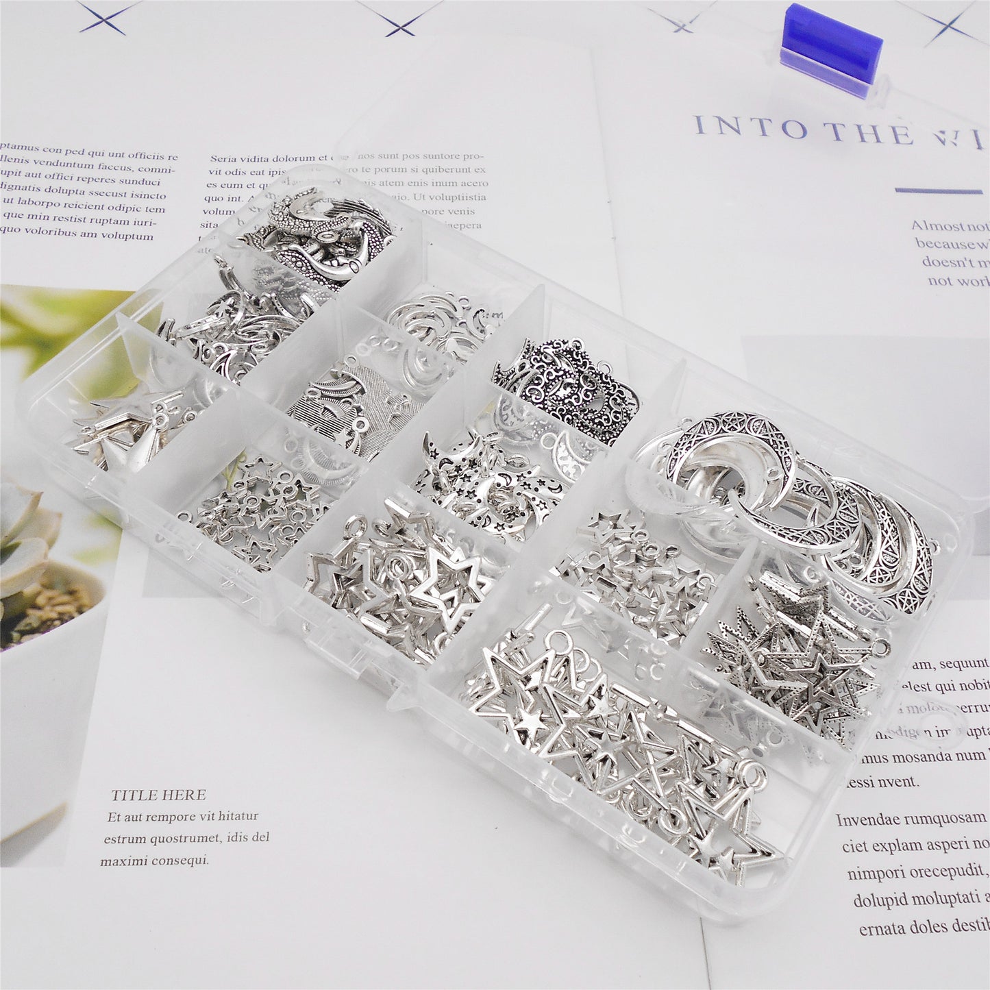 195-Box Retro Silver Moon Sun Star Charms Alloy Cosmic Series Pendants DIY Jewelry Making Accessories Crafts Supplies Phone Chain Decor