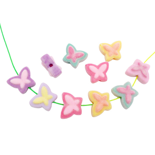 10Pcs Colorful Flocked Butterfly Beads - 20x17mm Acrylic Jewelry Making Spacer Beads for Necklace Bracelet Decor DIY Crafts Supplies