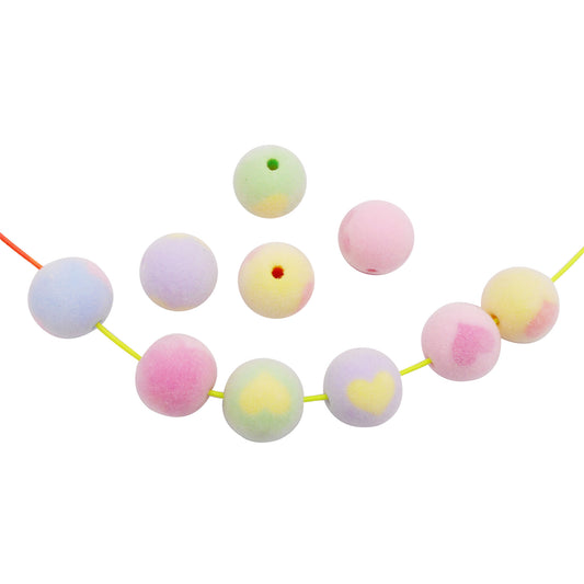 10Pcs Acrylic Flocked Round Beads 16mm Jewelry Loose Spacer Beads Bracelet Making Accessories DIY Crafts Supplies Phone Chain Decor