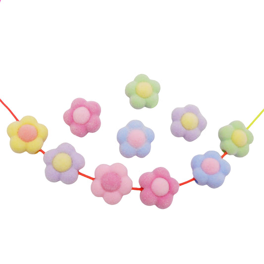 10 Pieces Mixed Flower Beads Set - 16mm Acrylic Floral Spacer Beads Flocked Jewelry Making Beads for Bracelet Necklace Making DIY Crafts Phone Chain Decor