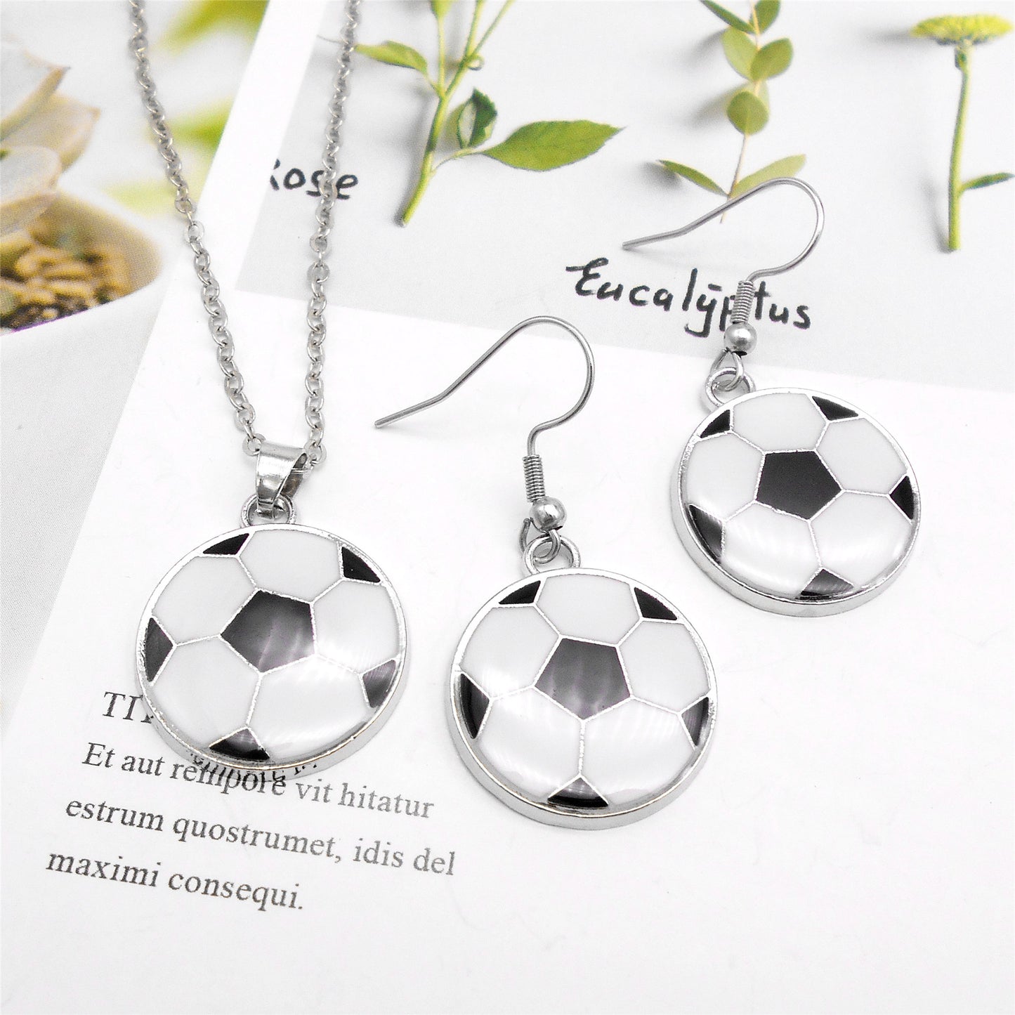 High Quality Hot Selling Jewelry Set - 1 set Football Pattern Earrings & Necklace Metal Enamel Charm Jewelry Festival Gifts