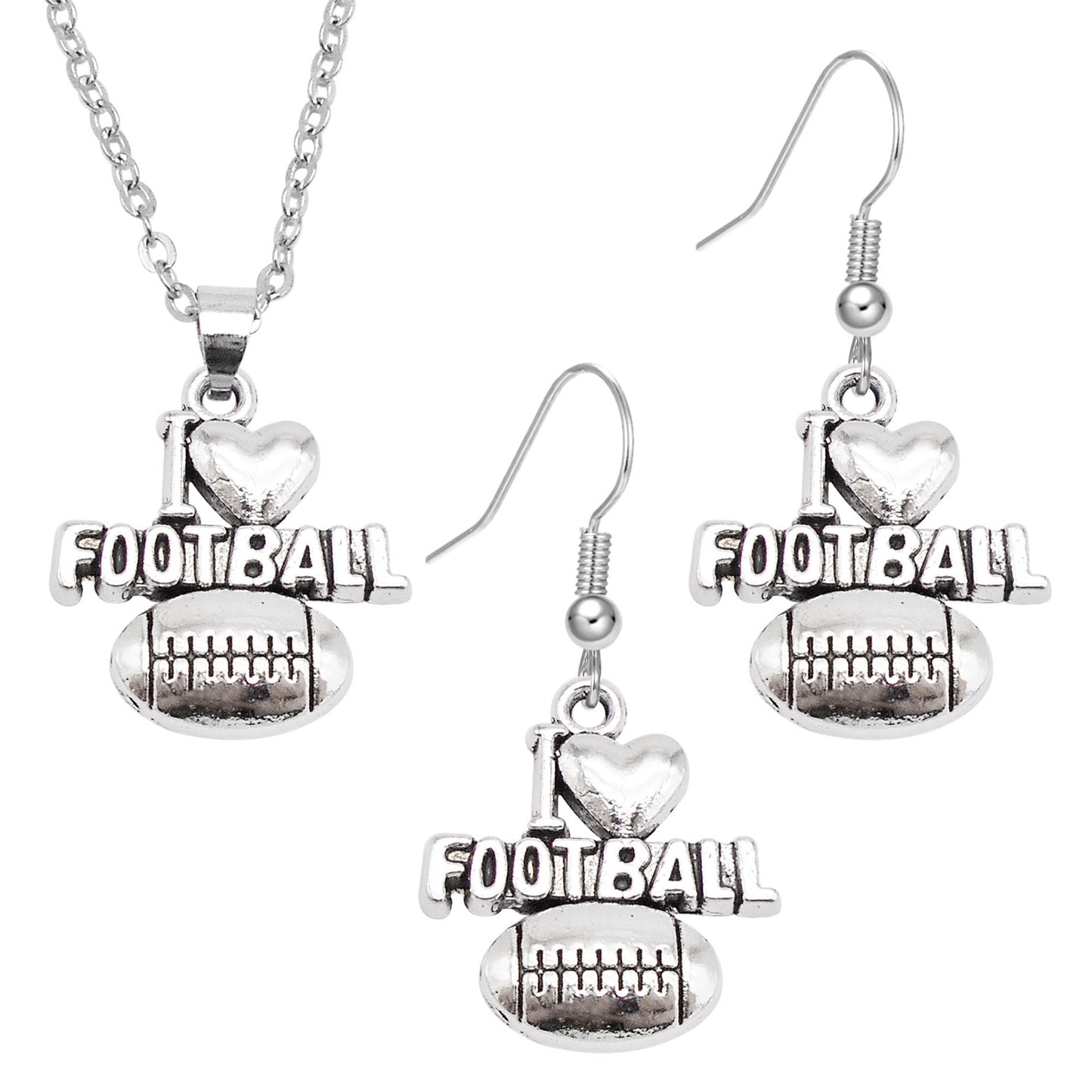 1 Piece Antique Silver Sport Ball Shaped Charm Earrings & Necklace, Metal Women Jewelry Set, Football Baseball Dangle Necklace Earrings Set Festival Gifts