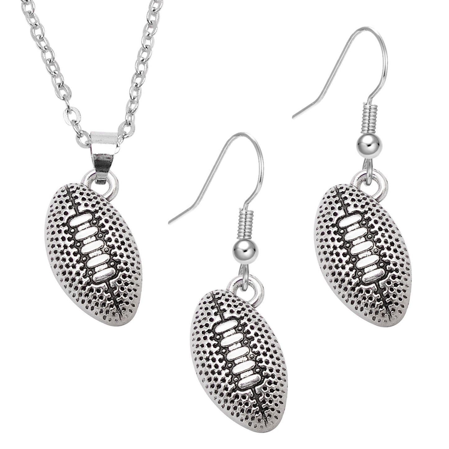 1 Piece Antique Silver Sport Ball Shaped Charm Earrings & Necklace, Metal Women Jewelry Set, Football Baseball Dangle Necklace Earrings Set Festival Gifts