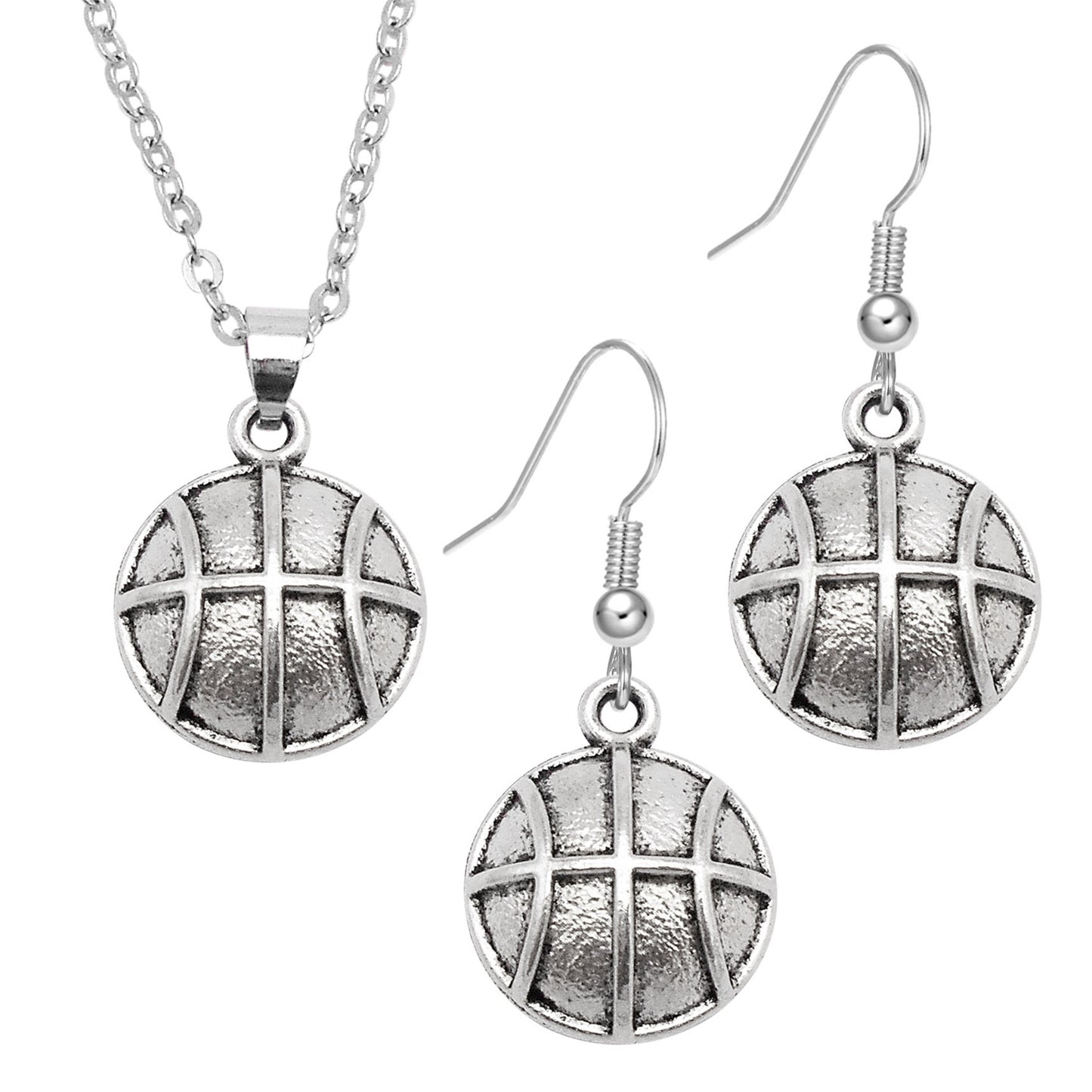 1 Piece Antique Silver Sport Ball Shaped Charm Earrings & Necklace, Metal Women Jewelry Set, Football Baseball Dangle Necklace Earrings Set Festival Gifts