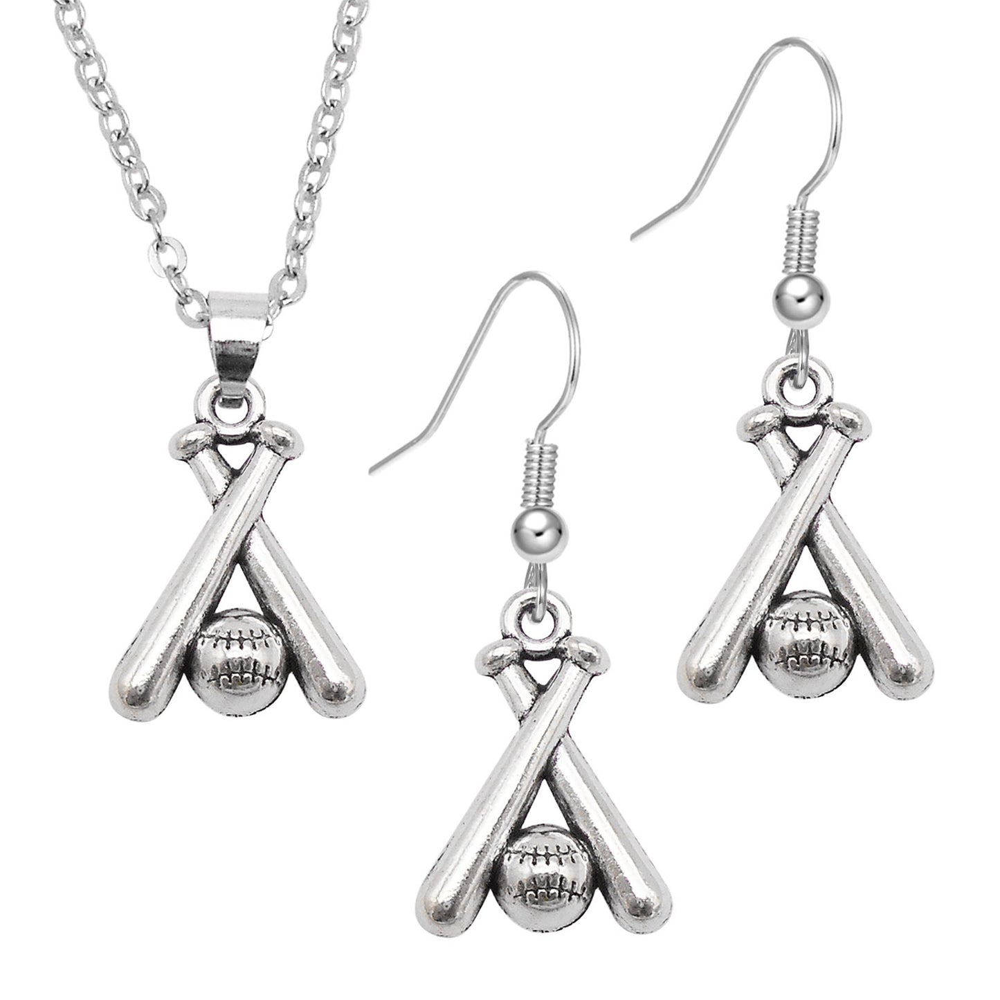 1 Piece Antique Silver Sport Ball Shaped Charm Earrings & Necklace, Metal Women Jewelry Set, Football Baseball Dangle Necklace Earrings Set Festival Gifts