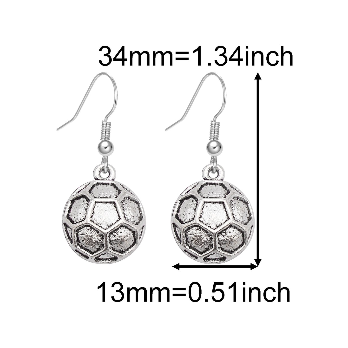 1 Piece Antique Silver Sport Ball Shaped Charm Earrings & Necklace, Metal Women Jewelry Set, Football Baseball Dangle Necklace Earrings Set Festival Gifts