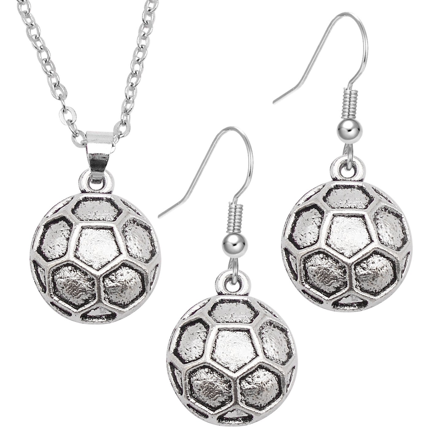 1 Piece Antique Silver Sport Ball Shaped Charm Earrings & Necklace, Metal Women Jewelry Set, Football Baseball Dangle Necklace Earrings Set Festival Gifts