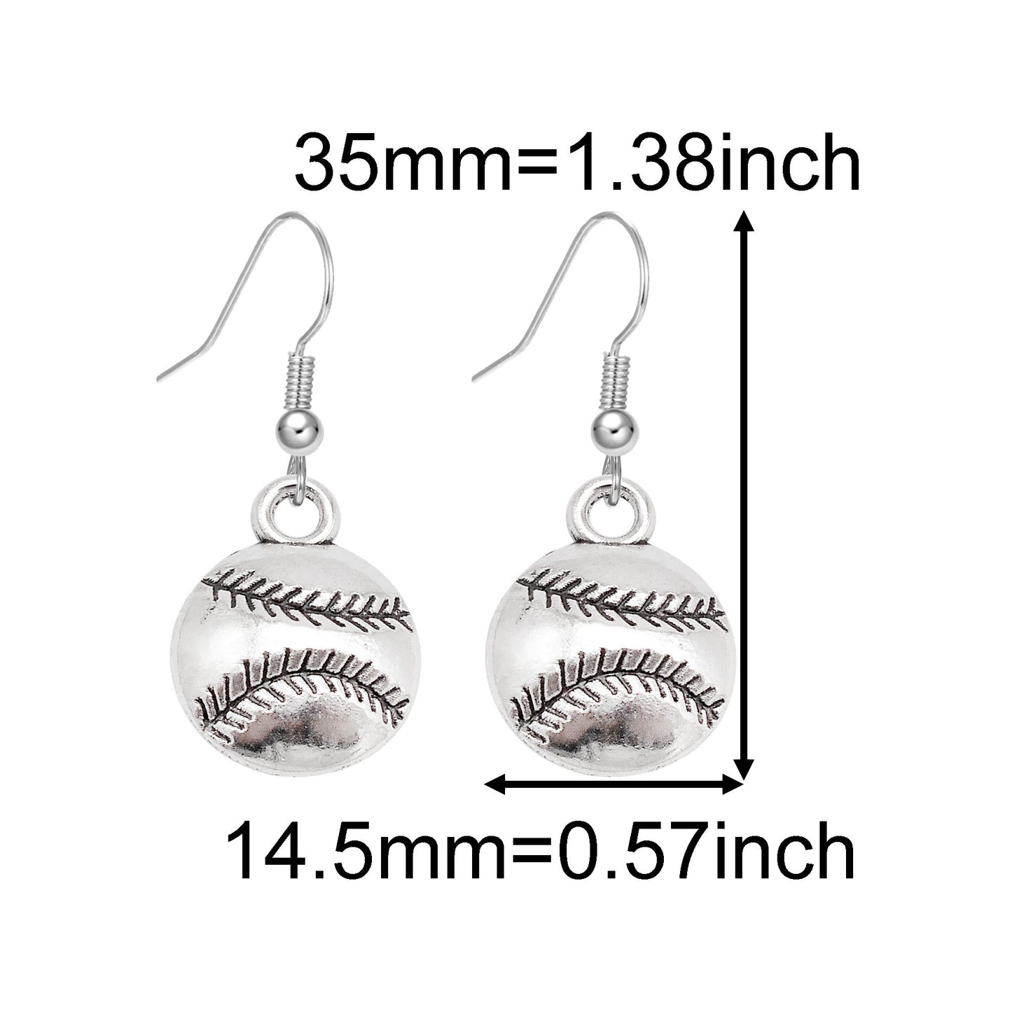 1 Piece Antique Silver Sport Ball Shaped Charm Earrings & Necklace, Metal Women Jewelry Set, Football Baseball Dangle Necklace Earrings Set Festival Gifts
