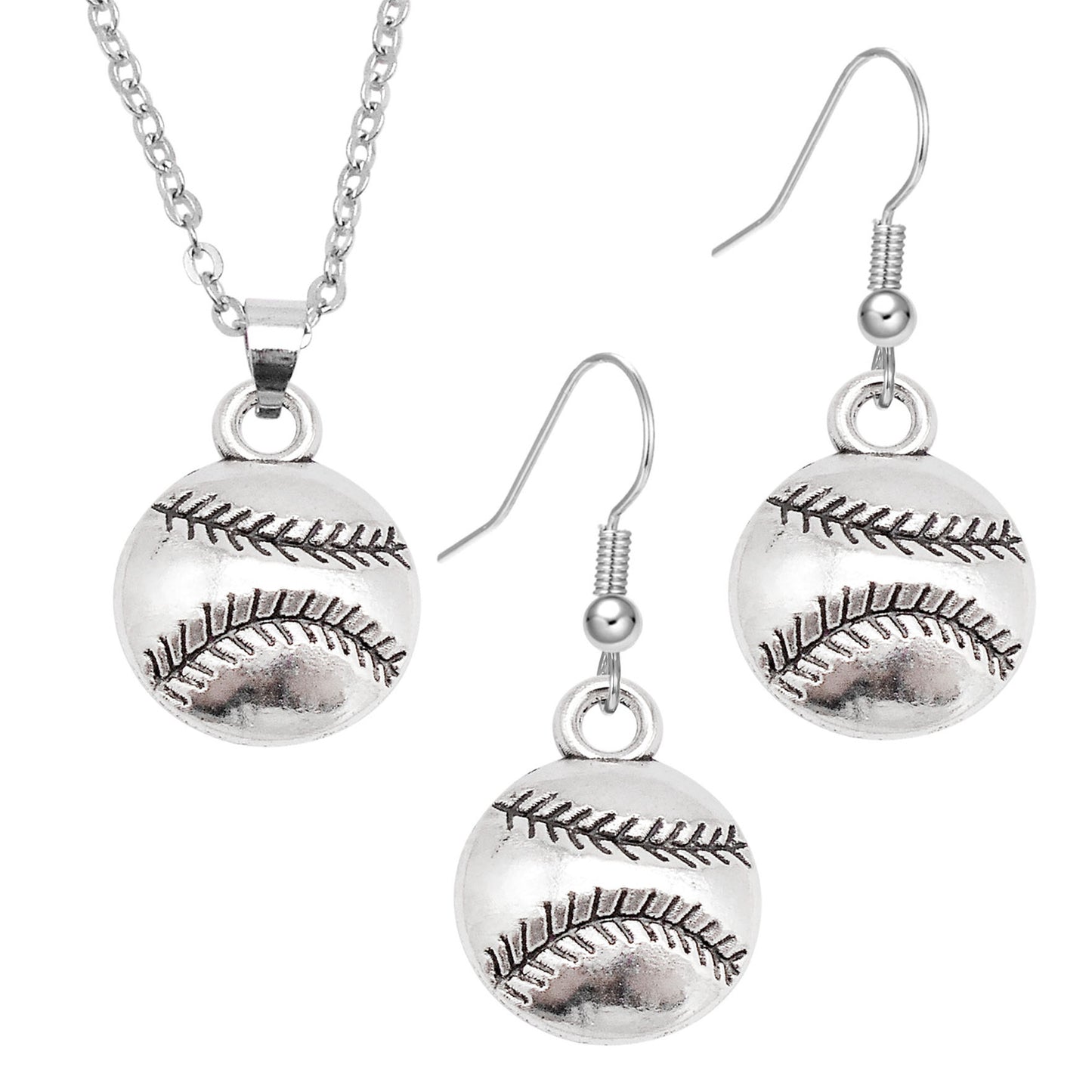 1 Piece Antique Silver Sport Ball Shaped Charm Earrings & Necklace, Metal Women Jewelry Set, Football Baseball Dangle Necklace Earrings Set Festival Gifts