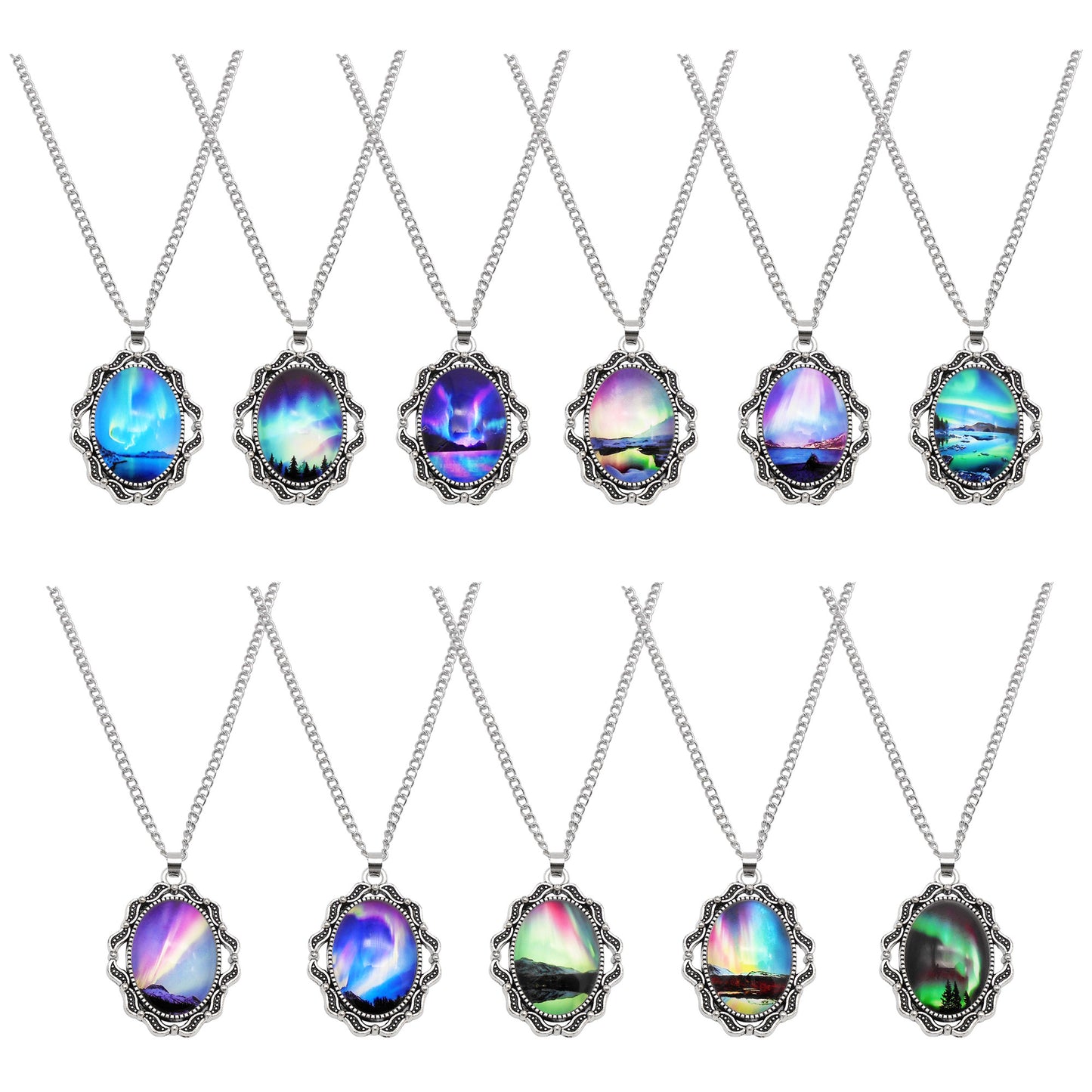 1 Piece Metal Bezel Pendant Necklace Setting Glass Aurora Cabochons Tray Necklace Handmade Time Gem Charm Jewelry Women Festival Necklace Gifts & Daily Wear