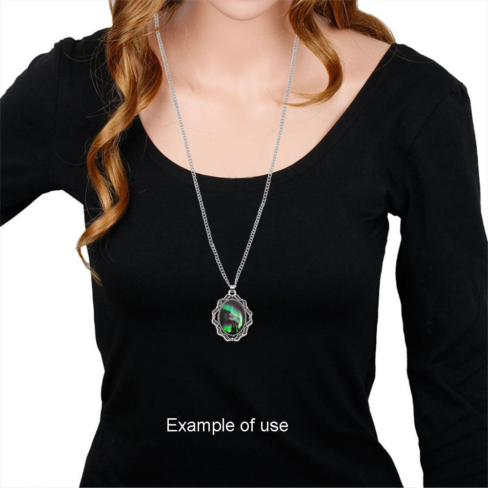 1 Piece Metal Bezel Pendant Necklace Setting Glass Aurora Cabochons Tray Necklace Handmade Time Gem Charm Jewelry Women Festival Necklace Gifts & Daily Wear