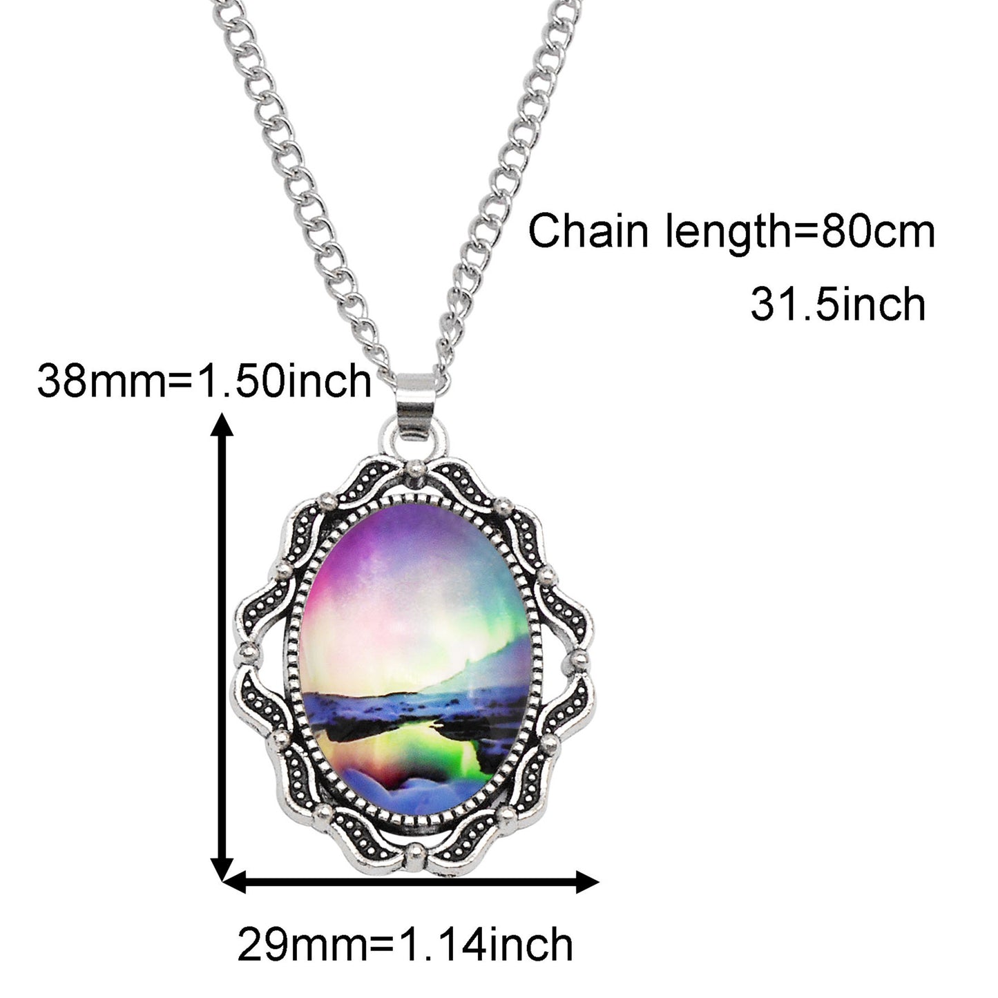 1 Piece Metal Bezel Pendant Necklace Setting Glass Aurora Cabochons Tray Necklace Handmade Time Gem Charm Jewelry Women Festival Necklace Gifts & Daily Wear