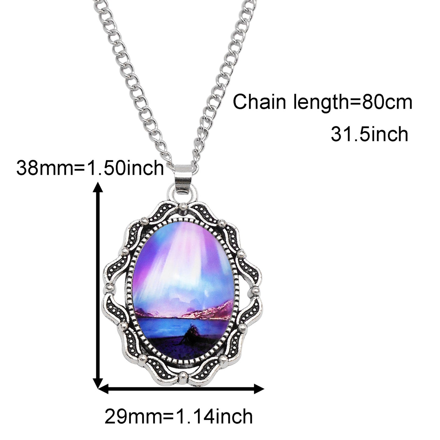 1 Piece Metal Bezel Pendant Necklace Setting Glass Aurora Cabochons Tray Necklace Handmade Time Gem Charm Jewelry Women Festival Necklace Gifts & Daily Wear