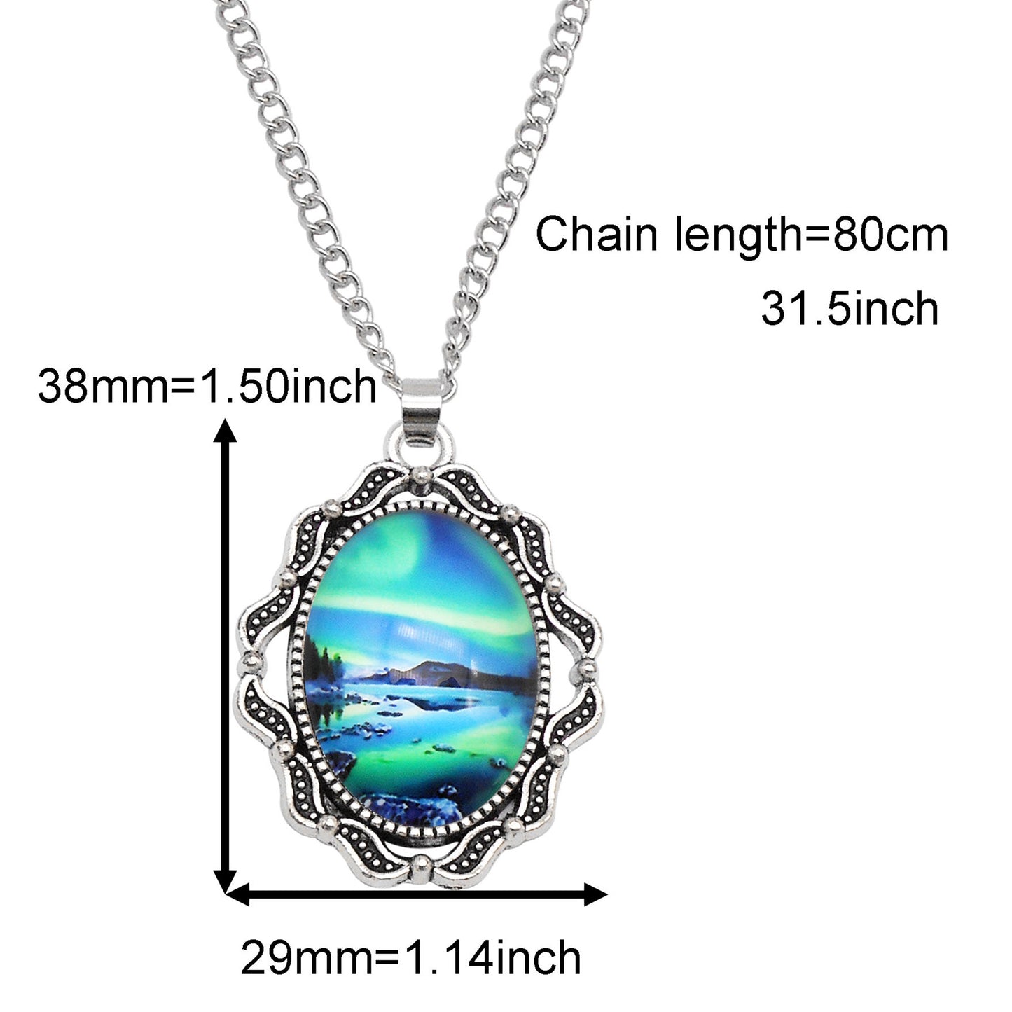 1 Piece Metal Bezel Pendant Necklace Setting Glass Aurora Cabochons Tray Necklace Handmade Time Gem Charm Jewelry Women Festival Necklace Gifts & Daily Wear