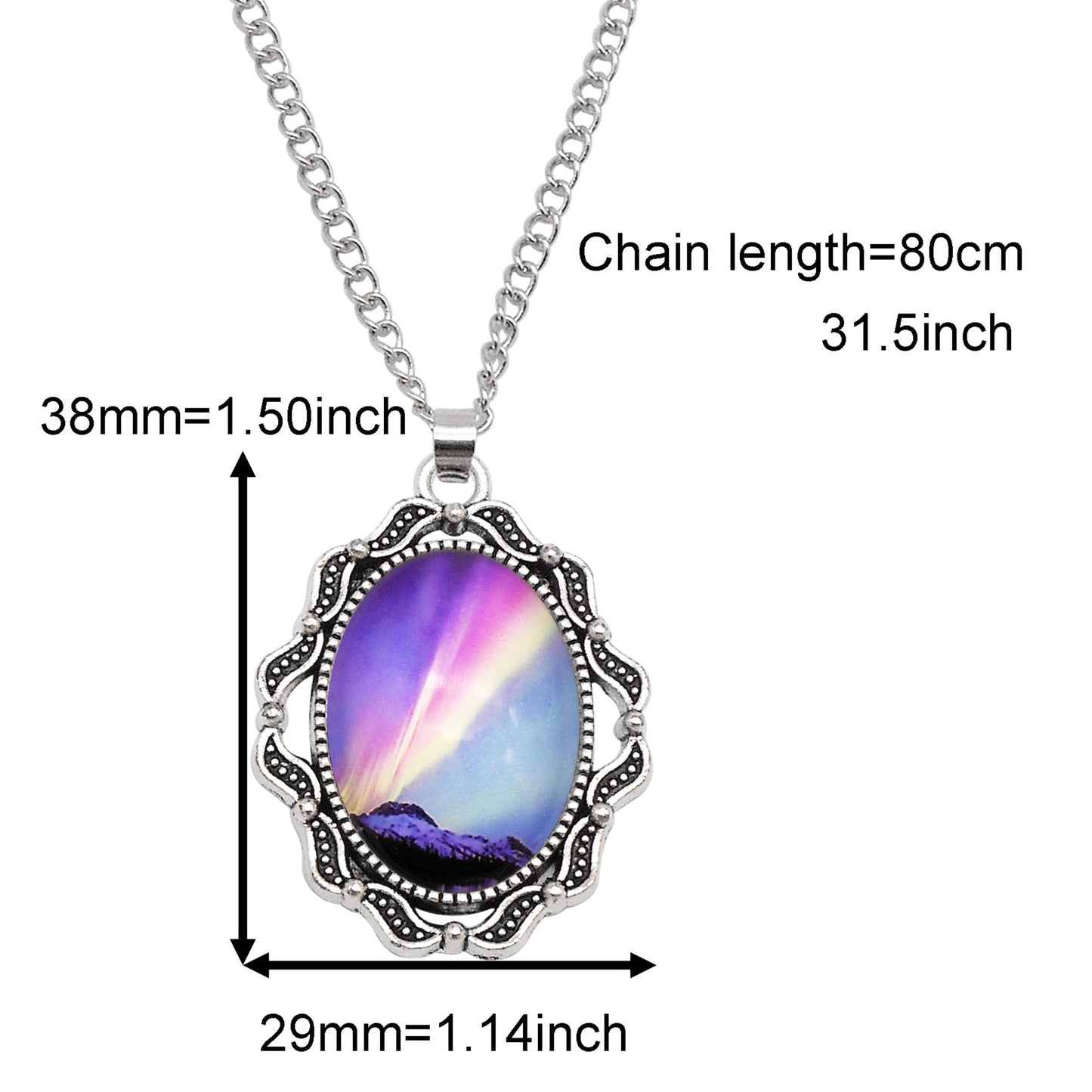 1 Piece Metal Bezel Pendant Necklace Setting Glass Aurora Cabochons Tray Necklace Handmade Time Gem Charm Jewelry Women Festival Necklace Gifts & Daily Wear