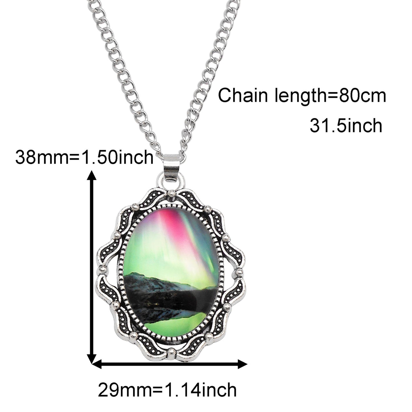 1 Piece Metal Bezel Pendant Necklace Setting Glass Aurora Cabochons Tray Necklace Handmade Time Gem Charm Jewelry Women Festival Necklace Gifts & Daily Wear
