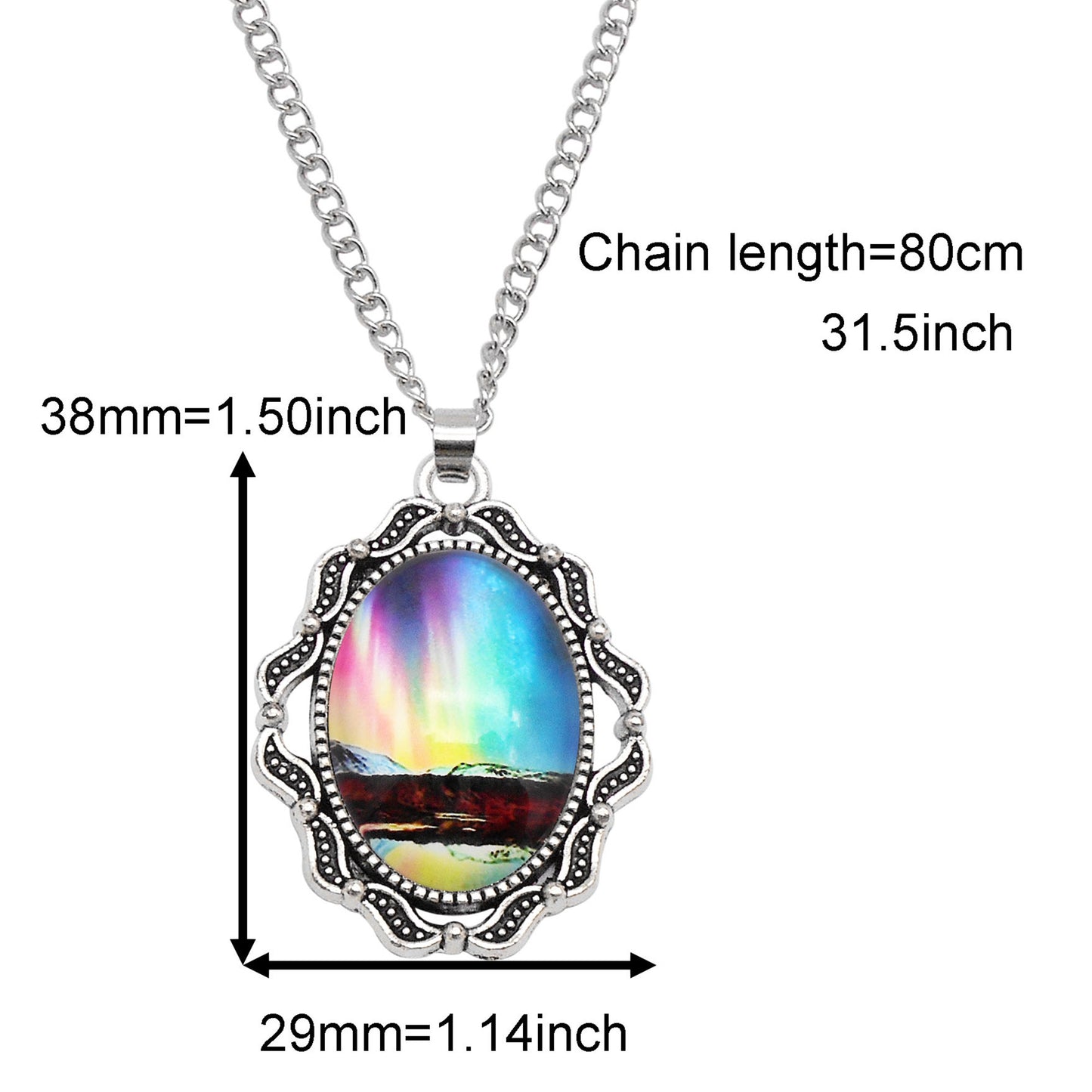 1 Piece Metal Bezel Pendant Necklace Setting Glass Aurora Cabochons Tray Necklace Handmade Time Gem Charm Jewelry Women Festival Necklace Gifts & Daily Wear