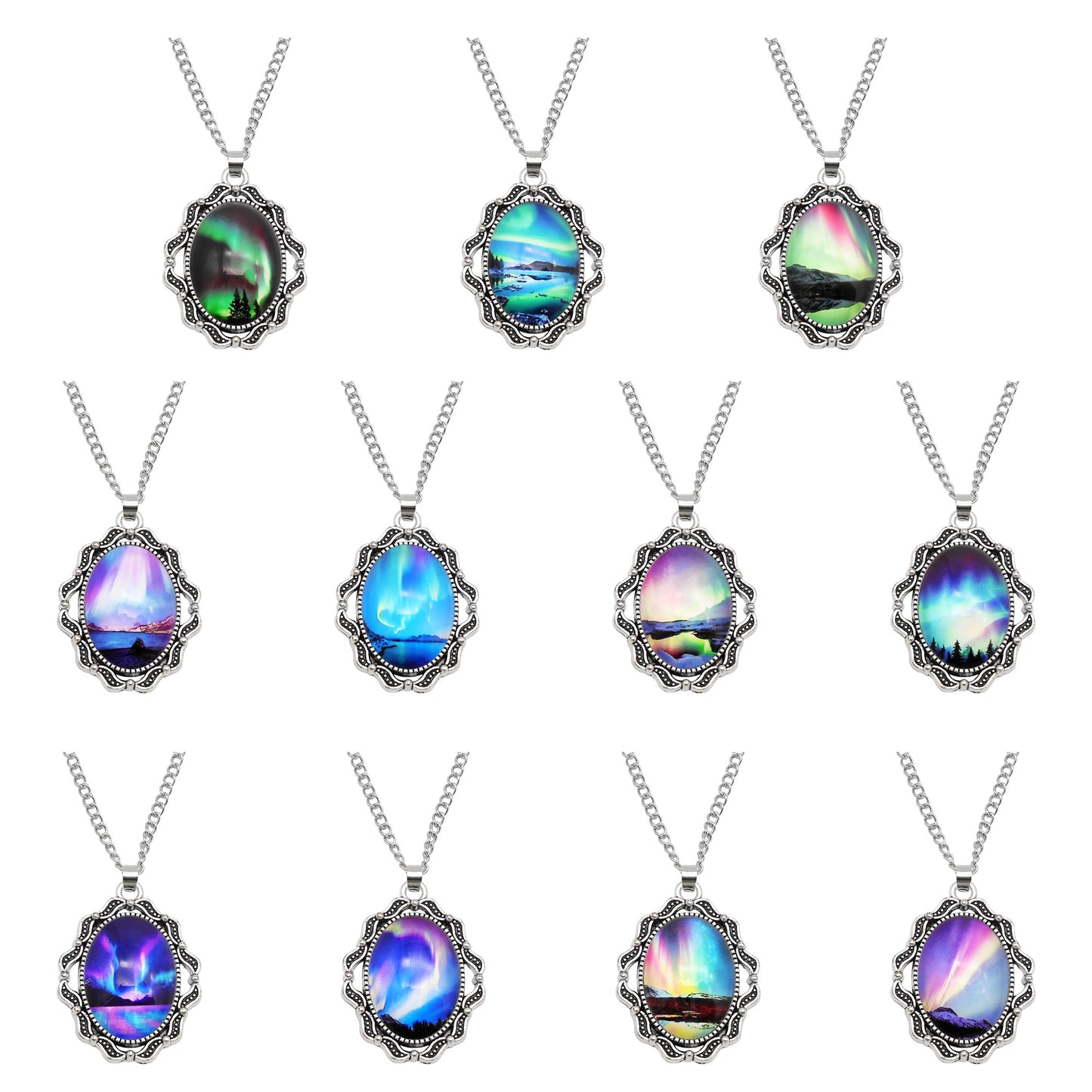 1 Piece Metal Bezel Pendant Necklace Setting Glass Aurora Cabochons Tray Necklace Handmade Time Gem Charm Jewelry Women Festival Necklace Gifts & Daily Wear