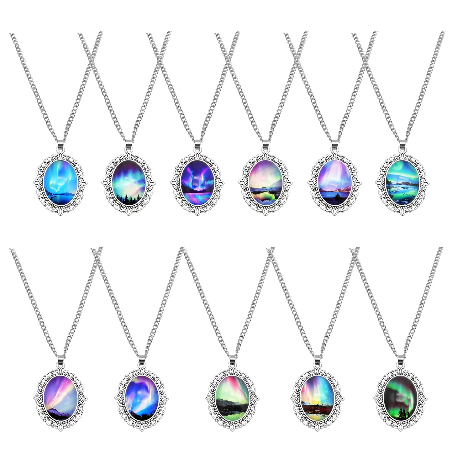 1 Piece Metal Bezel Pendant Necklace Setting Glass Aurora Cabochons Tray Necklace Handmade Time Gem Charm Jewelry Women Festival Necklace Gifts & Daily Wear