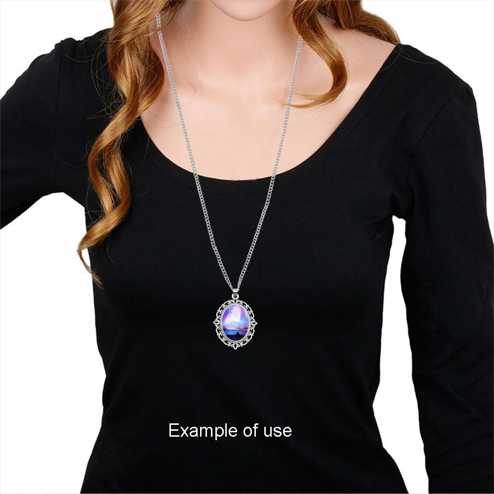 1 Piece Metal Bezel Pendant Necklace Setting Glass Aurora Cabochons Tray Necklace Handmade Time Gem Charm Jewelry Women Festival Necklace Gifts & Daily Wear