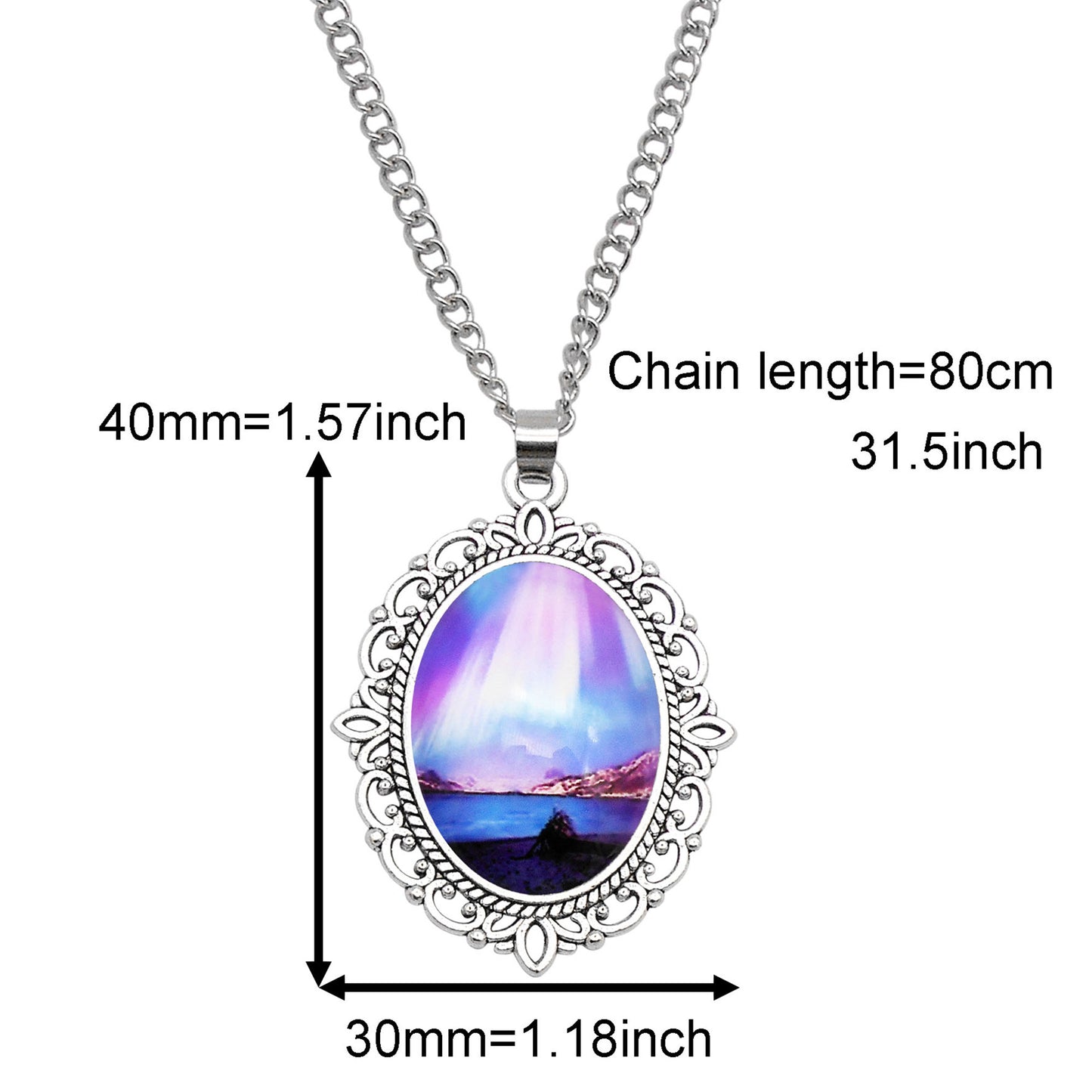 1 Piece Metal Bezel Pendant Necklace Setting Glass Aurora Cabochons Tray Necklace Handmade Time Gem Charm Jewelry Women Festival Necklace Gifts & Daily Wear