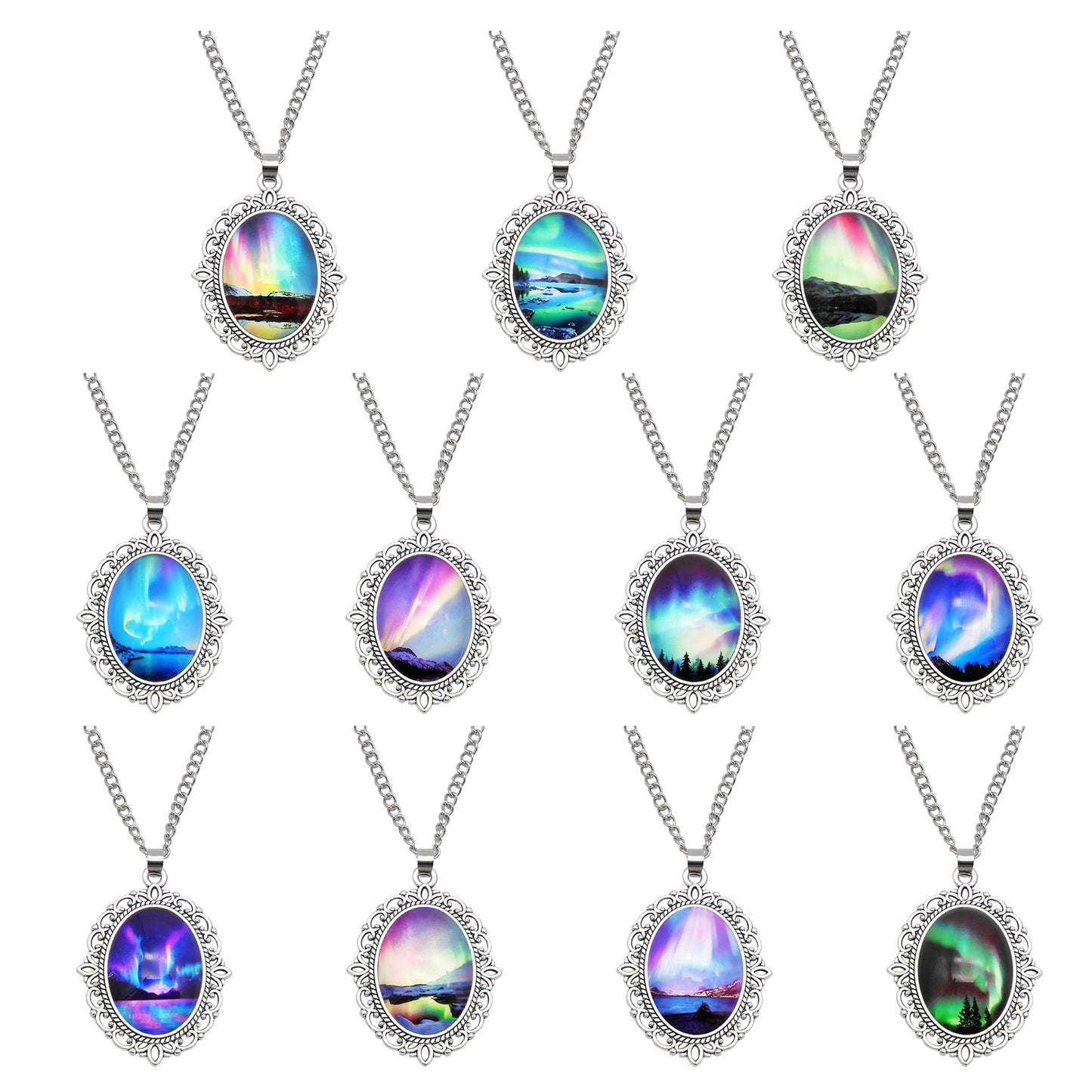 1 Piece Metal Bezel Pendant Necklace Setting Glass Aurora Cabochons Tray Necklace Handmade Time Gem Charm Jewelry Women Festival Necklace Gifts & Daily Wear