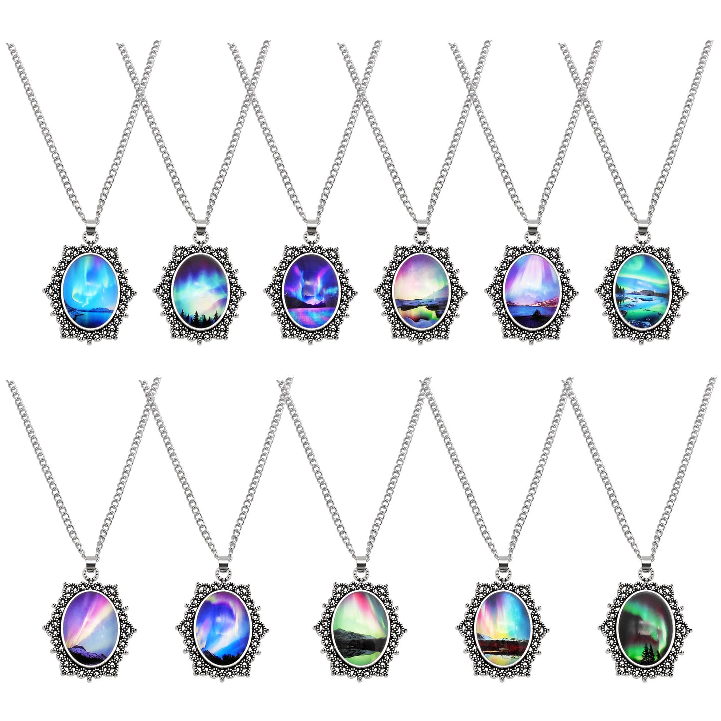 1 Piece Metal Bezel Pendant Necklace Setting Glass Aurora Cabochons Tray Necklace Handmade Time Gem Charm Jewelry Women Festival Necklace Gifts & Daily Wear