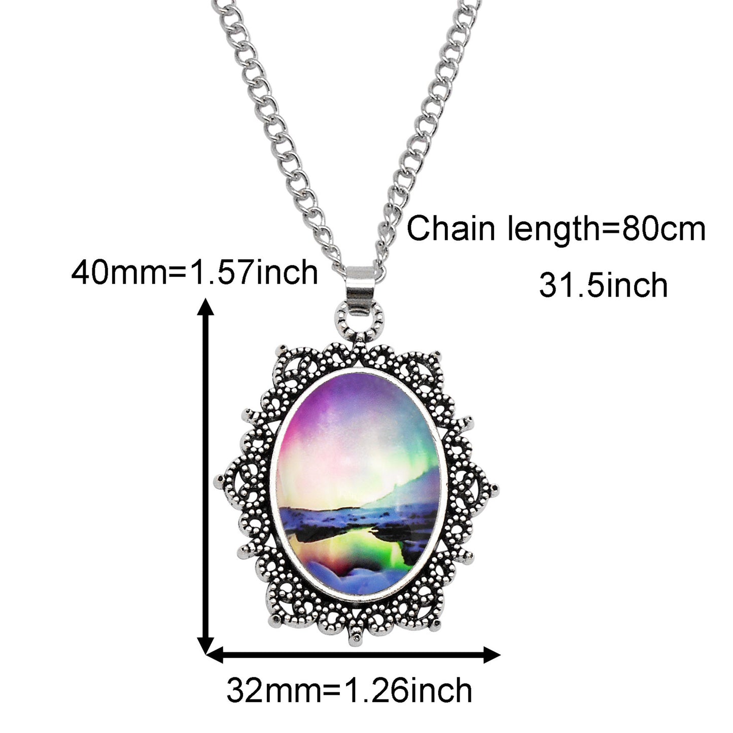 1 Piece Metal Bezel Pendant Necklace Setting Glass Aurora Cabochons Tray Necklace Handmade Time Gem Charm Jewelry Women Festival Necklace Gifts & Daily Wear