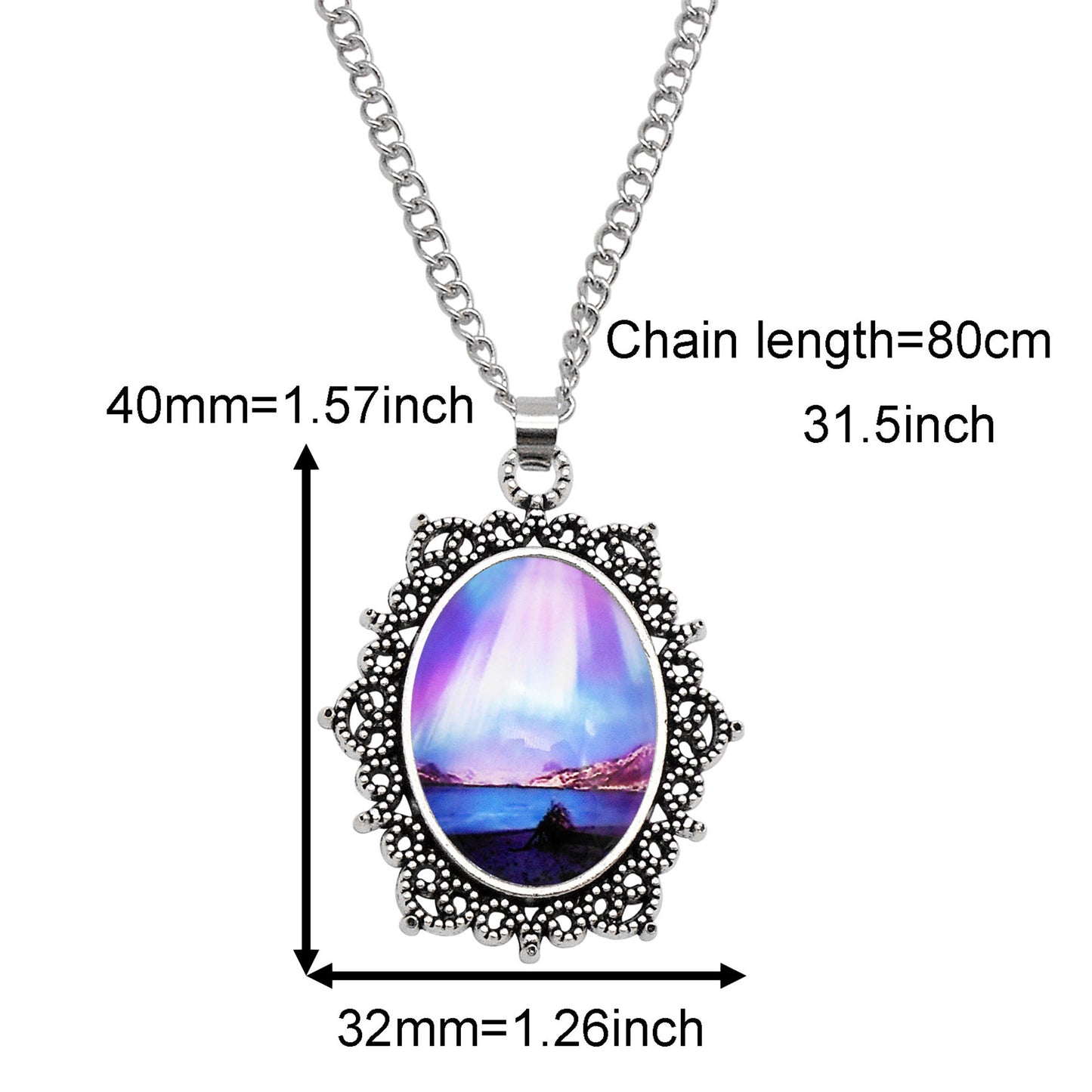 1 Piece Metal Bezel Pendant Necklace Setting Glass Aurora Cabochons Tray Necklace Handmade Time Gem Charm Jewelry Women Festival Necklace Gifts & Daily Wear
