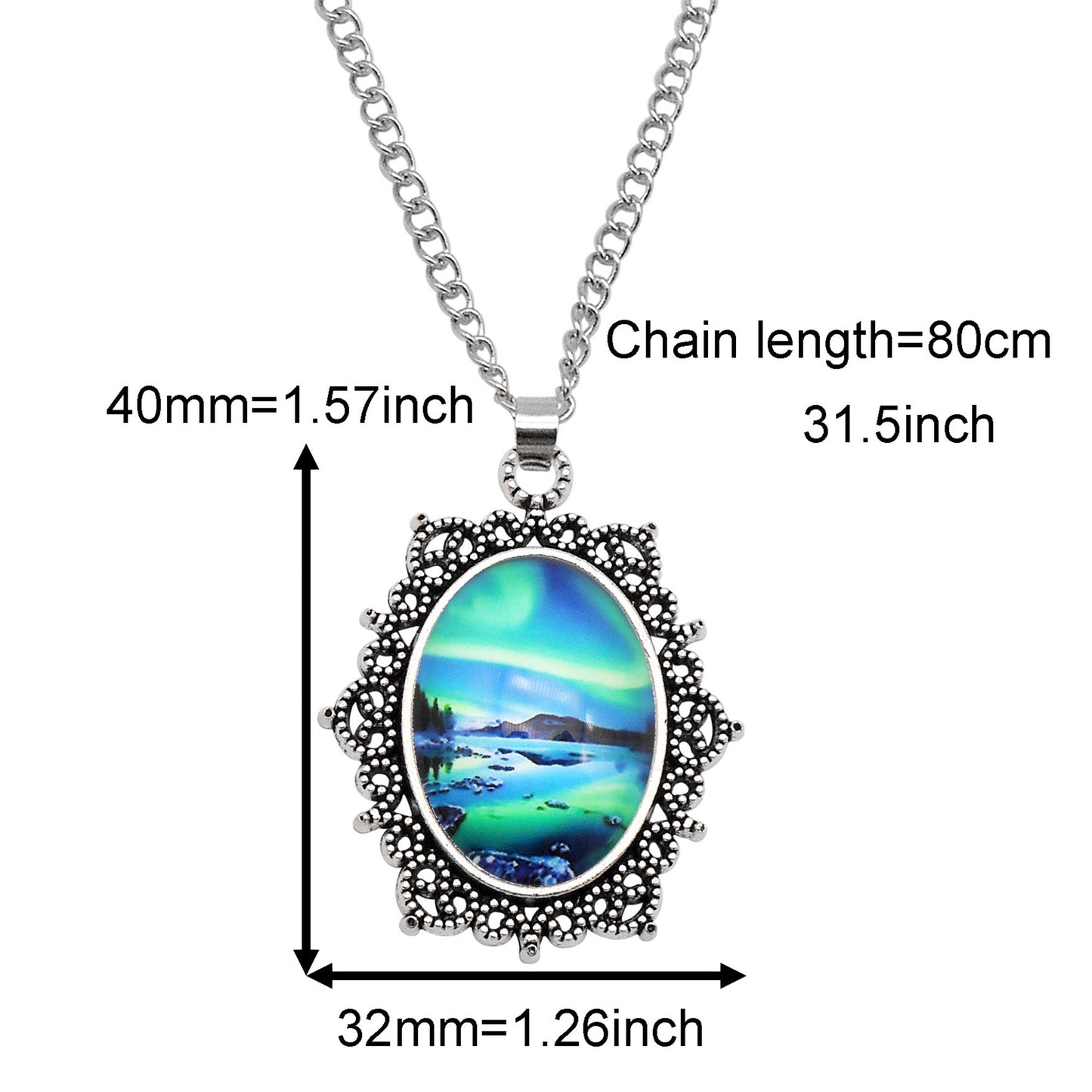 1 Piece Metal Bezel Pendant Necklace Setting Glass Aurora Cabochons Tray Necklace Handmade Time Gem Charm Jewelry Women Festival Necklace Gifts & Daily Wear
