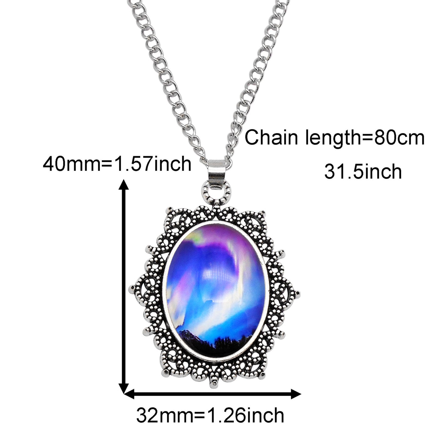 1 Piece Metal Bezel Pendant Necklace Setting Glass Aurora Cabochons Tray Necklace Handmade Time Gem Charm Jewelry Women Festival Necklace Gifts & Daily Wear