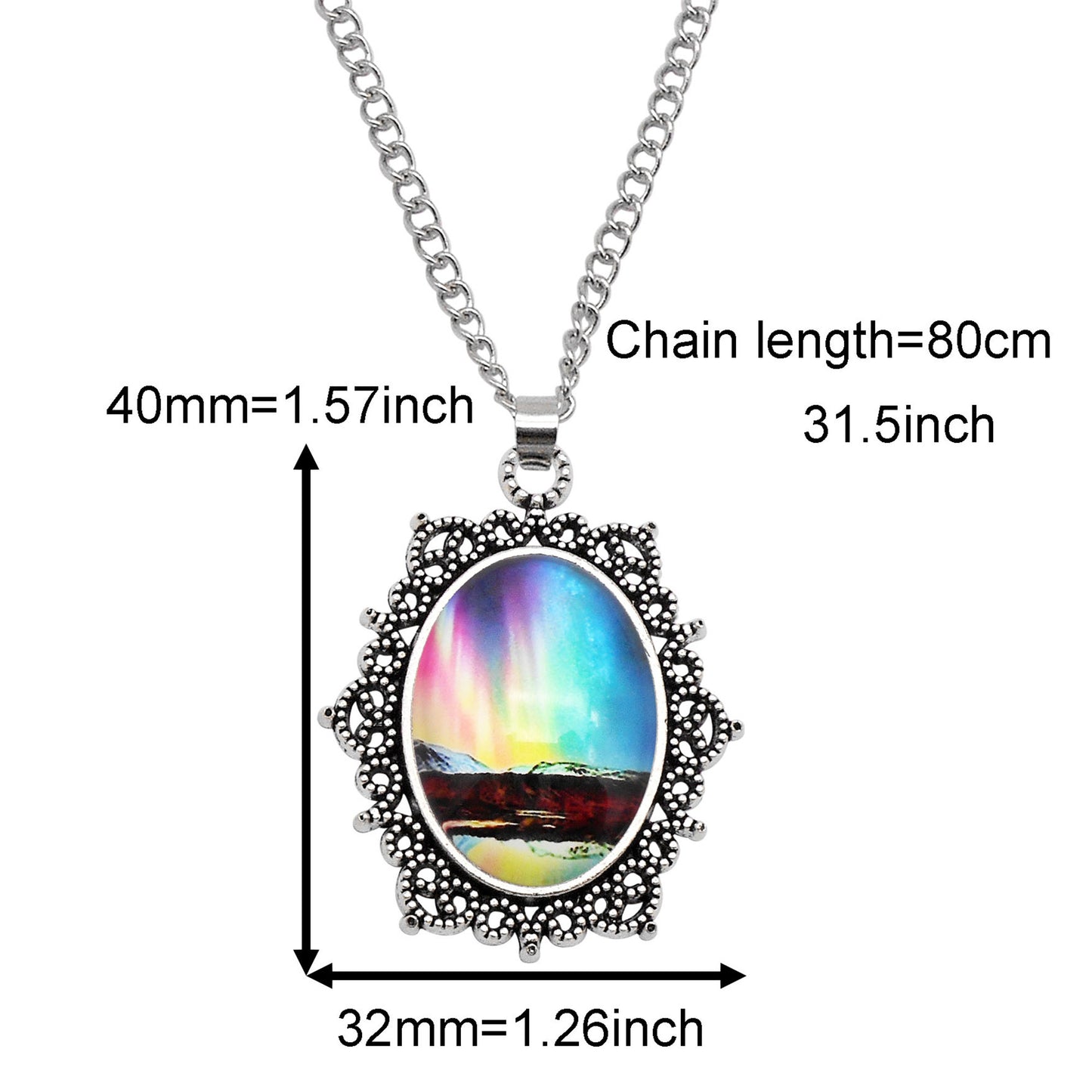 1 Piece Metal Bezel Pendant Necklace Setting Glass Aurora Cabochons Tray Necklace Handmade Time Gem Charm Jewelry Women Festival Necklace Gifts & Daily Wear