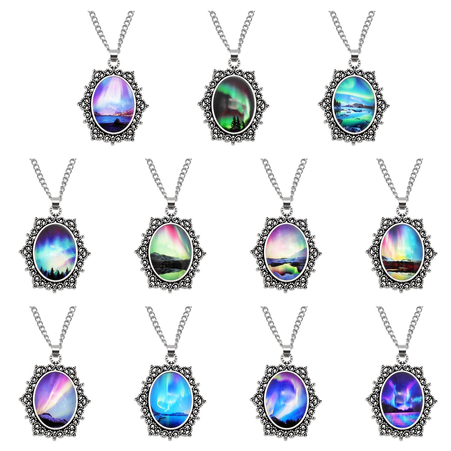 1 Piece Metal Bezel Pendant Necklace Setting Glass Aurora Cabochons Tray Necklace Handmade Time Gem Charm Jewelry Women Festival Necklace Gifts & Daily Wear