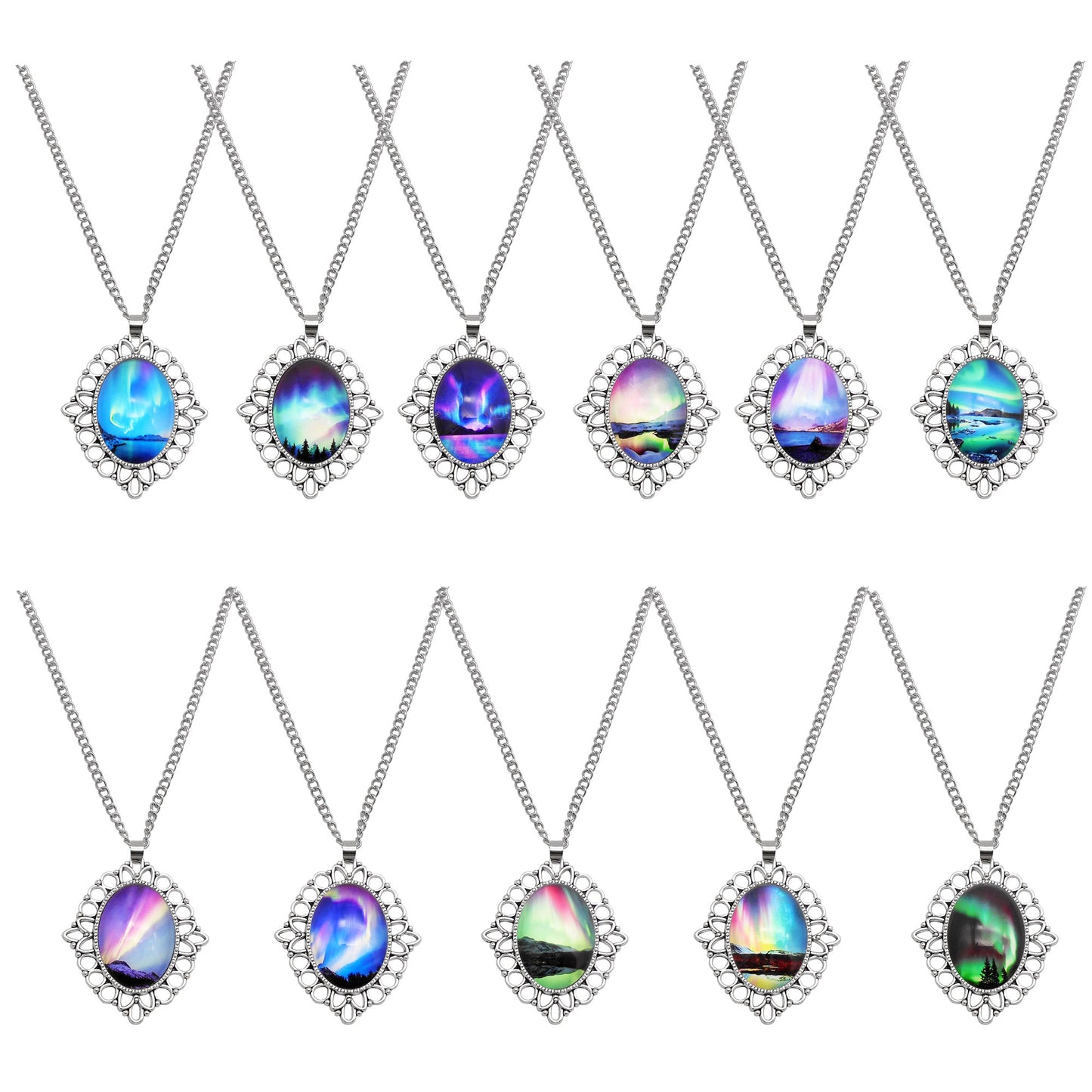 1 Piece Metal Bezel Pendant Necklace Setting Glass Aurora Cabochons Tray Necklace Handmade Time Gem Charm Jewelry Women Festival Necklace Gifts & Daily Wear