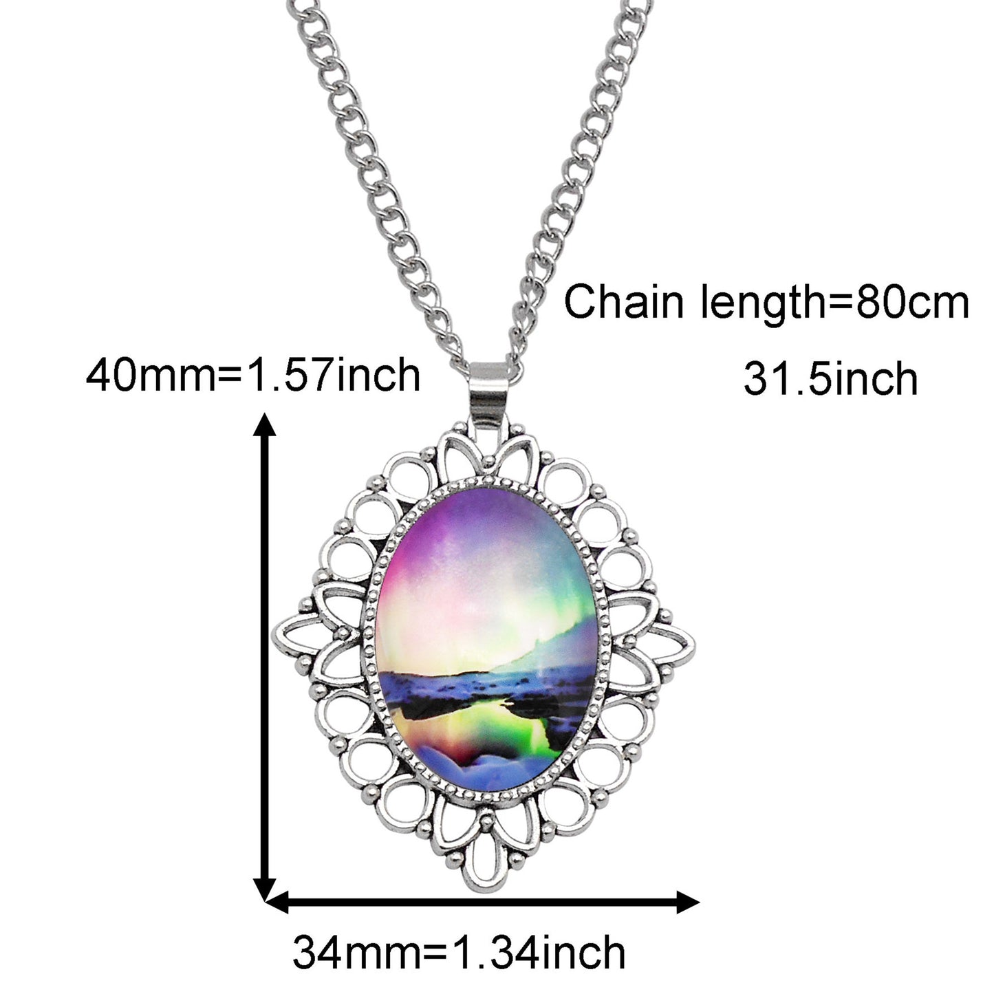 1 Piece Metal Bezel Pendant Necklace Setting Glass Aurora Cabochons Tray Necklace Handmade Time Gem Charm Jewelry Women Festival Necklace Gifts & Daily Wear