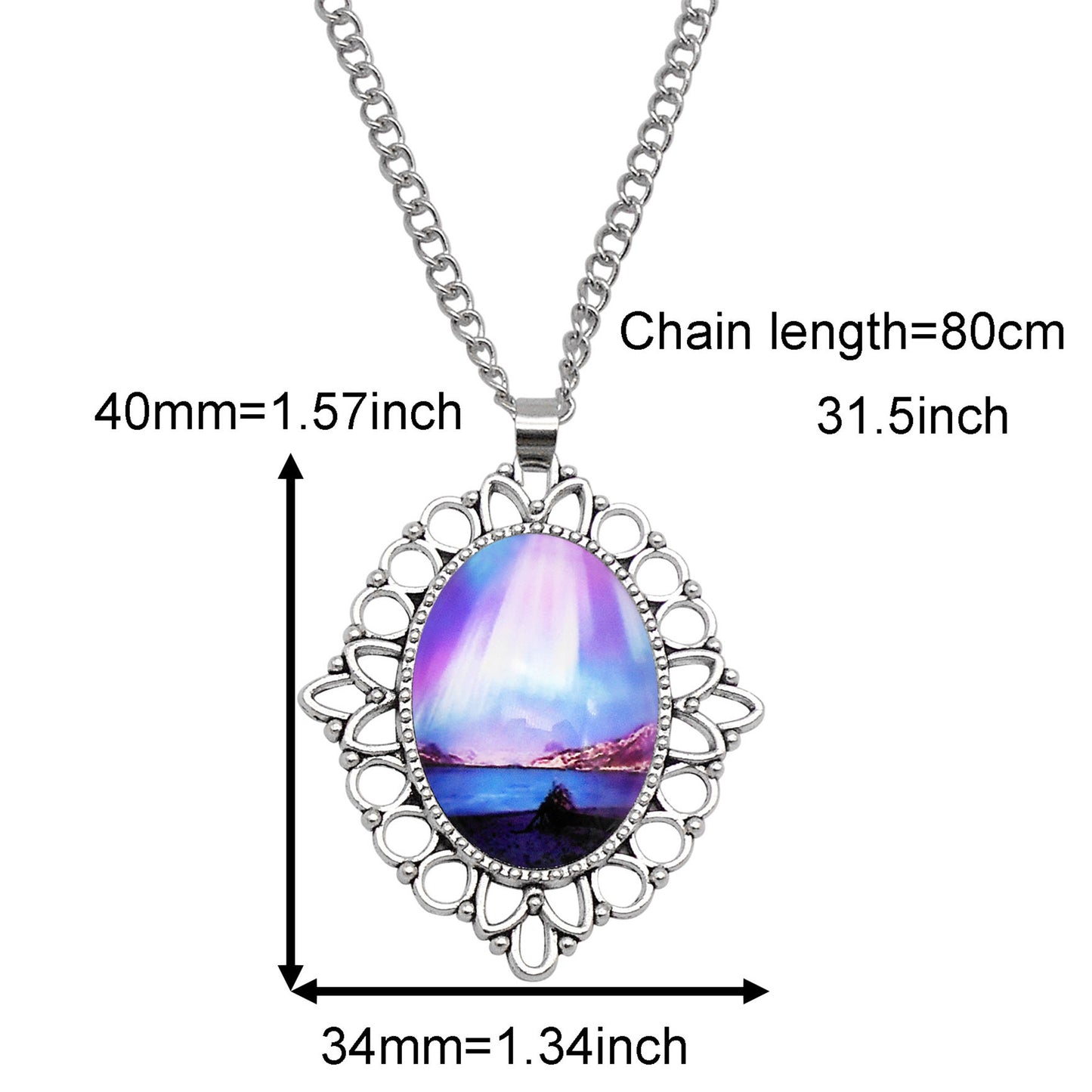 1 Piece Metal Bezel Pendant Necklace Setting Glass Aurora Cabochons Tray Necklace Handmade Time Gem Charm Jewelry Women Festival Necklace Gifts & Daily Wear