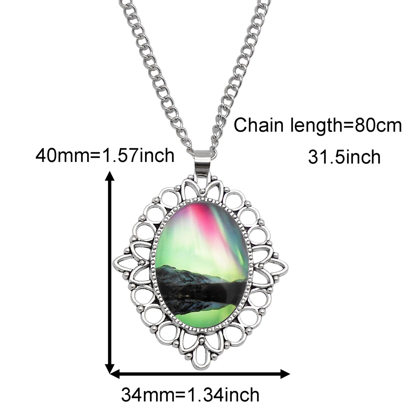 1 Piece Metal Bezel Pendant Necklace Setting Glass Aurora Cabochons Tray Necklace Handmade Time Gem Charm Jewelry Women Festival Necklace Gifts & Daily Wear
