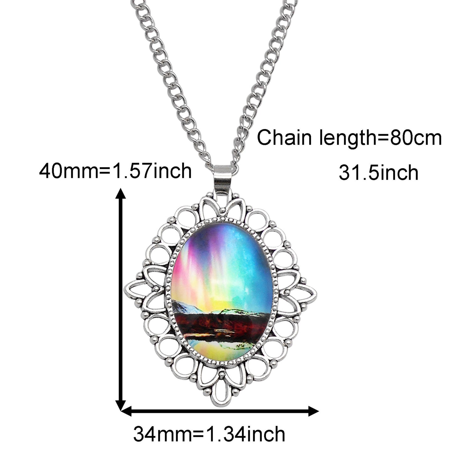 1 Piece Metal Bezel Pendant Necklace Setting Glass Aurora Cabochons Tray Necklace Handmade Time Gem Charm Jewelry Women Festival Necklace Gifts & Daily Wear