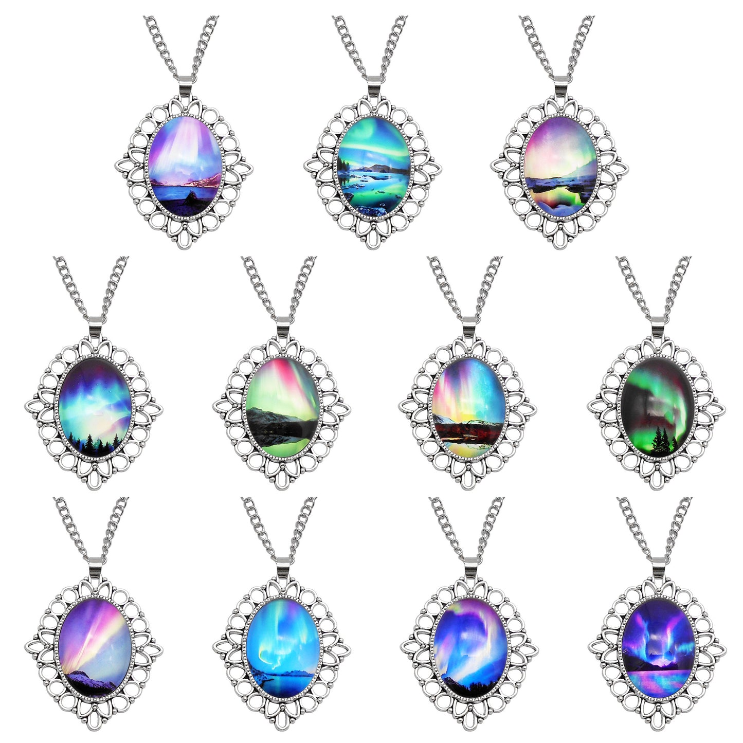 1 Piece Metal Bezel Pendant Necklace Setting Glass Aurora Cabochons Tray Necklace Handmade Time Gem Charm Jewelry Women Festival Necklace Gifts & Daily Wear