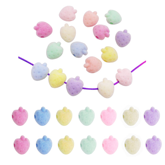 10pcs Mixed Color Flocked Strawberry Spacer Beads for DIY Jewelry Making - Acrylic 3D Fruit Beads for Necklace, Bracelet Craft Supplies