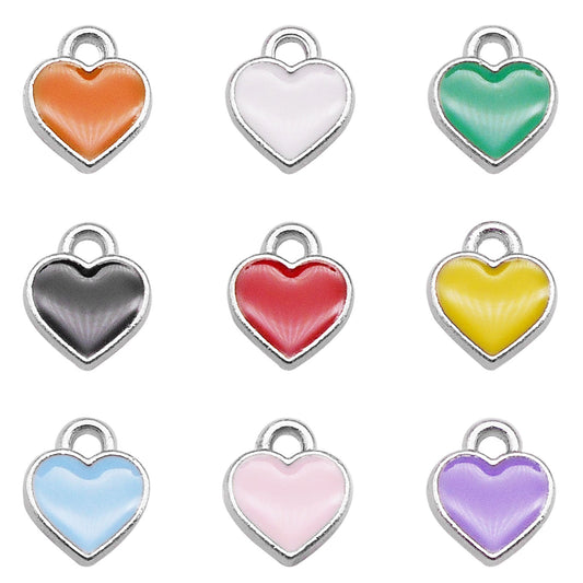 20Pcs White k Base Color Heart Charms - 9x7mm Enamel Metal Heart Pendants for Jewelry Making Necklace Bracelet Earrings Decor DIY Crafts Supplies