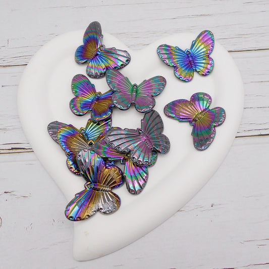 10PCS Rainbow-Plated Butterfly Charms | 41x30mm Black Plastic Dangle Pendants for DIY Jewelry Making Necklace Bracelet Craft Supplies